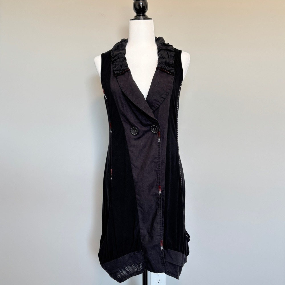 Tunic Vest Laganlook Whimisgoth Layered Pockets Artsy Ruffle Black Size Small - Picture 12 of 13